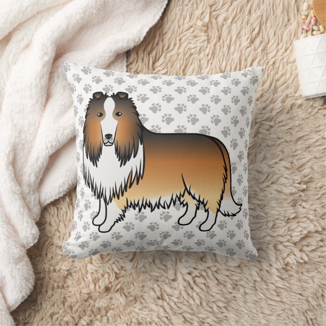 Sable Rough Collie Cute Cartoon Dog & Paws Cushion (Blanket)