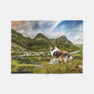 Sable Rough Collie herding Sheep - Personalised Fleece Blanket