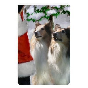 Sable Rough Collies With Santa Christmas Magnet