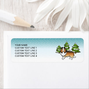 Sable Sheltie Cartoon Dog In Winter & Text