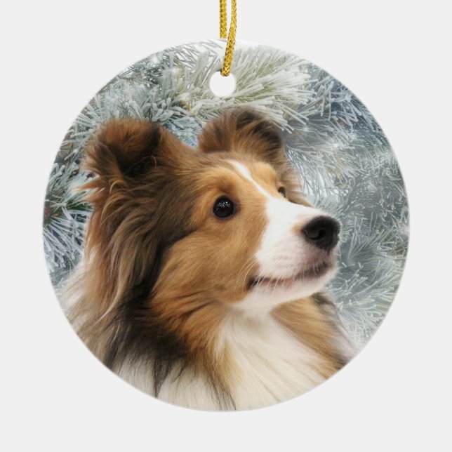 Sable Sheltie Christmas Ceramic Tree Decoration (Front)