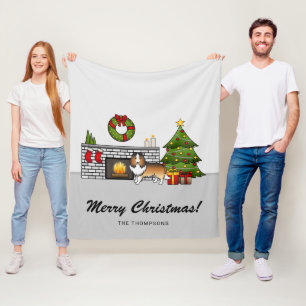 Sable Sheltie Dog In A Christmas Room & Text Fleece Blanket