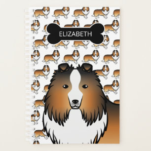 Sable Sheltie Dog With Dog Bone & Name Planner