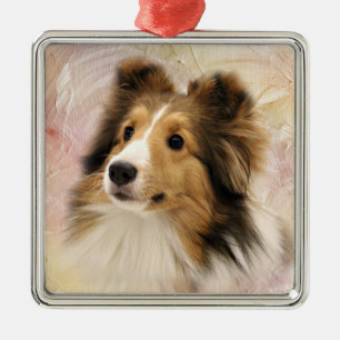Sable Sheltie face Metal Tree Decoration