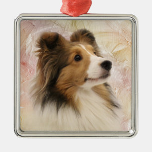 Sable Sheltie face Metal Tree Decoration