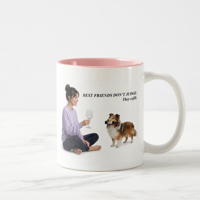 Sable Sheltie Wine Humour Gift Two-Tone Coffee Mug (Right)