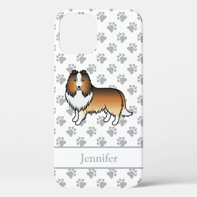 Sable Shetland Sheepdog Cartoon Dog & Name Case-Mate iPhone Case (Back)