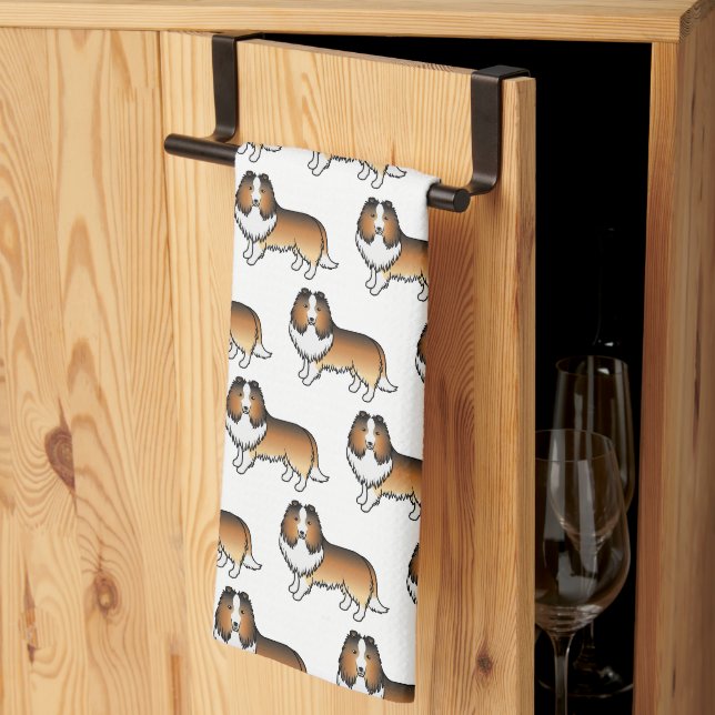 Sable Shetland Sheepdog Cartoon Dog Pattern Tea Towel (Thirds Fold)
