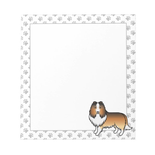 Sable Shetland Sheepdog Cartoon Dog & Paws Notepad (Front)