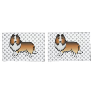 Sable Shetland Sheepdog Cartoon Dog & Paws Pillowcase