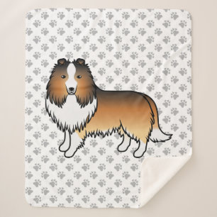 Sable Shetland Sheepdog Cartoon Dog & Paws Sherpa Blanket