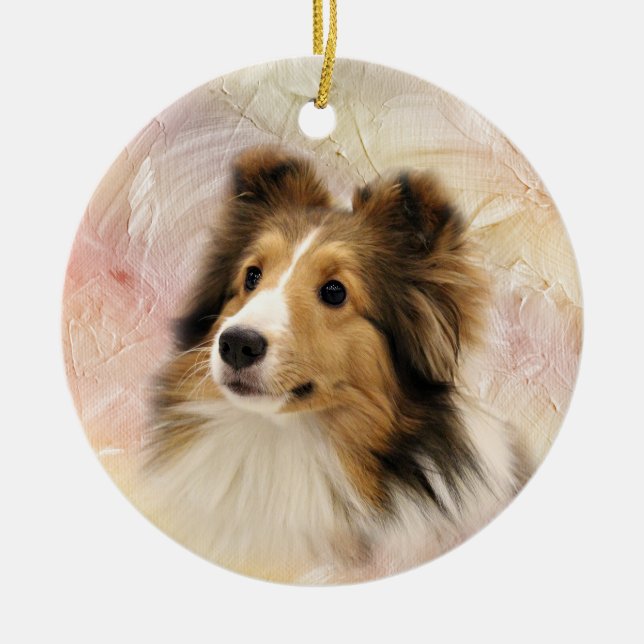 Sable Shetland Sheepdog Ceramic Tree Decoration (Front)
