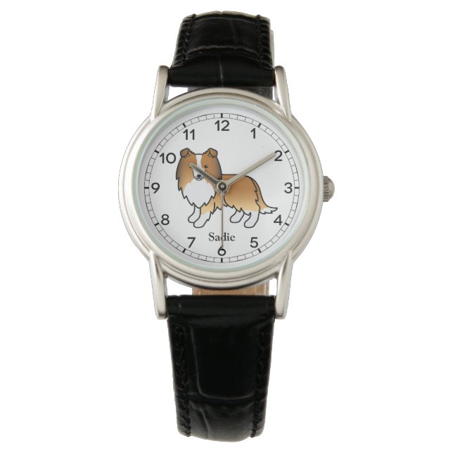 Sable Shetland Sheepdog Cute Cartoon Dog & Name Watch (Front)