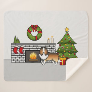 Sable Shetland Sheepdog Dog In A Christmas Room Sherpa Blanket