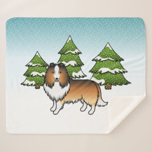 Sable Shetland Sheepdog In A Winter Forest Sherpa Blanket