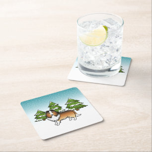 Sable Shetland Sheepdog In A Winter Forest Square Paper Coaster