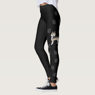 Sable Siberian Husky Cartoon Dog & Paws Leggings