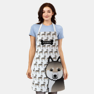 Sable Siberian Husky Cute Cartoon Dog & Name Apron