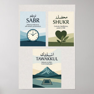 Sabr, Shukr, Tawakkul   Modern Muslim Home Gift Poster