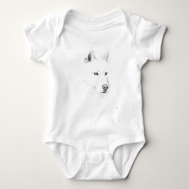 Sabre A Siberian Husky Drawing Art Blue Eyes Baby Bodysuit (Front)