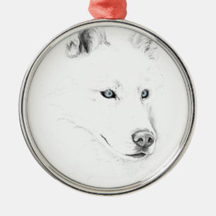 Sabre A Siberian Husky Drawing Art Blue Eyes Metal Tree Decoration