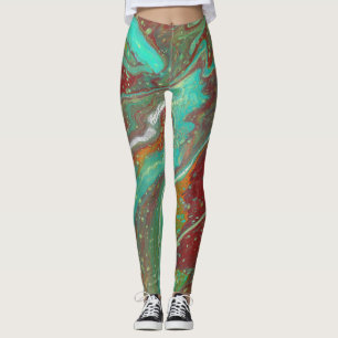 Sabre Dance 3 Flowing Green Red Abstract Leggings