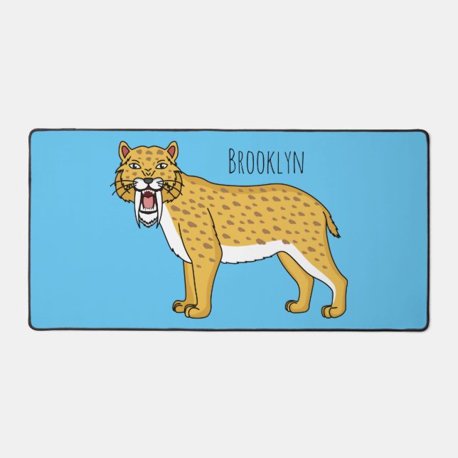 Sabre-toothed tiger illustration desk mat (Front)