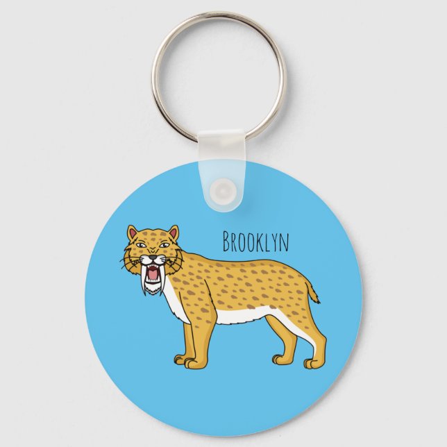 Sabre-toothed tiger illustration key ring (Front)