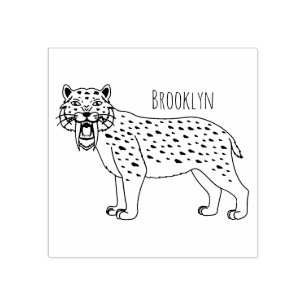 Sabre-toothed tiger illustration rubber stamp