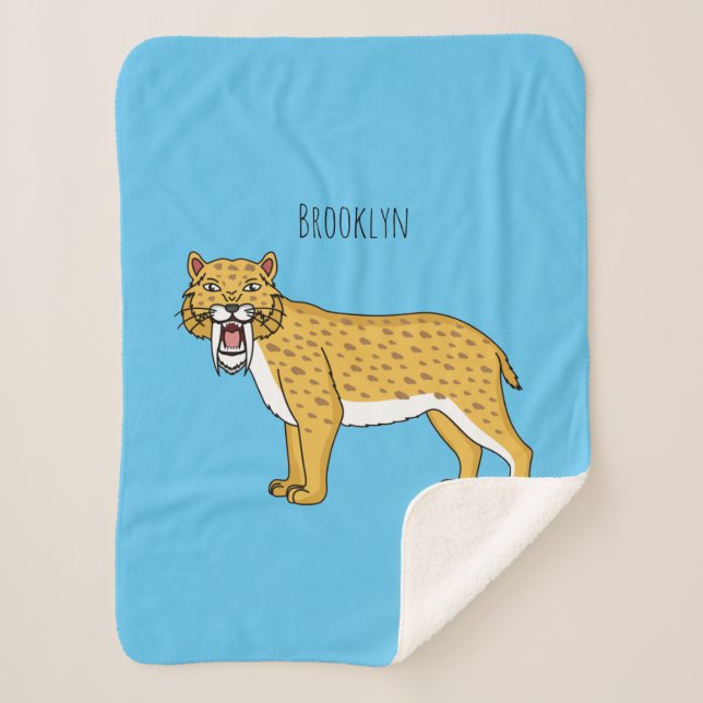 Sabre-toothed tiger illustration sherpa blanket (Front)