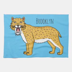 Sabre-toothed tiger illustration tea towel