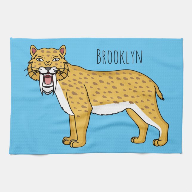 Sabre-toothed tiger illustration tea towel (Horizontal)