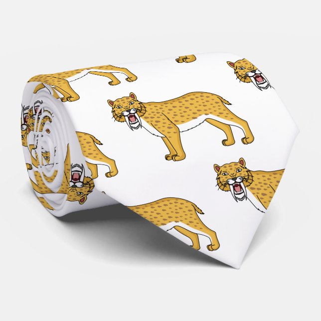 Sabre-toothed tiger illustration tie (Rolled)