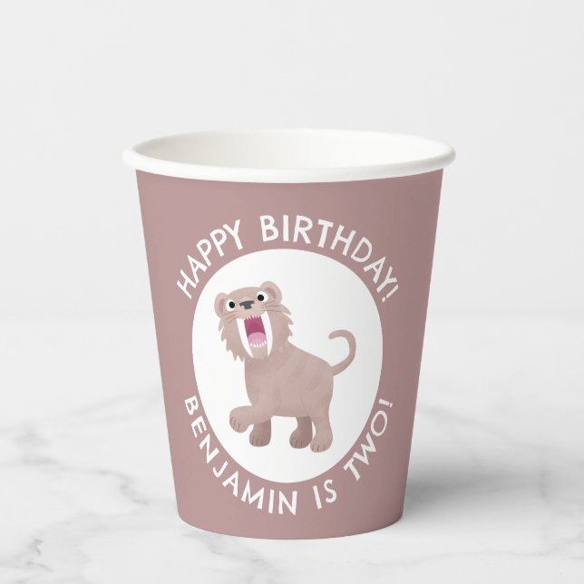 Sabre Toothed Tiger Smilodon personalised birthday Paper Cups (Front)