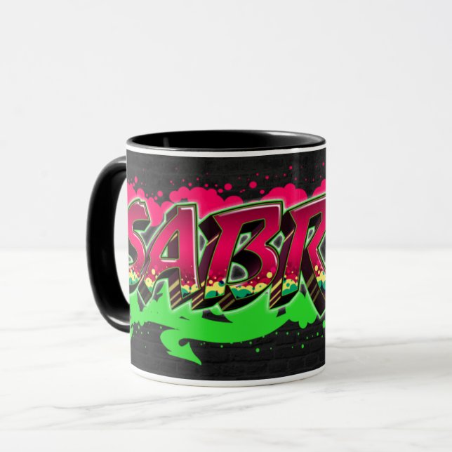 Sabrina First name name name Graffiti red green Ta Mug (Front Left)