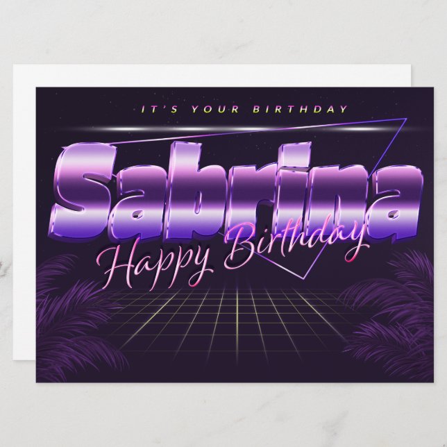 Sabrina Name First name lila retro card Birthday (Front/Back)
