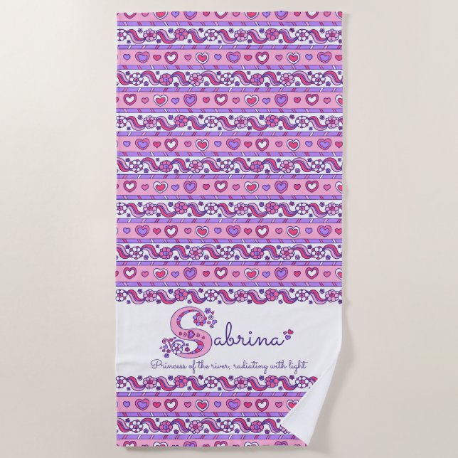 Sabrina name meaning flower heart pink towel (Front)