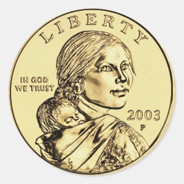 Sacajawea and Papoose Dollar Coin Classic Round Sticker (Front)