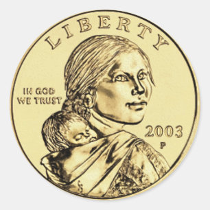 Sacajawea and Papoose Dollar Coin Classic Round Sticker