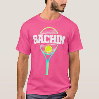 Sachin Name Tennis Player Boys Ball And Racket Spo T-Shirt