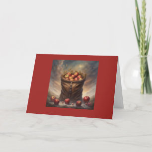 Sack of apples under a stormy late summer sky  holiday card