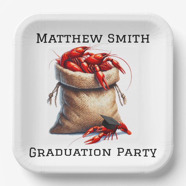 Sack Of Crawfish Graduation Party Custom Paper Plate (Front)