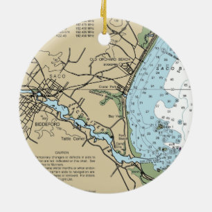 Saco Maine Nautical Chart Ceramic Tree Decoration