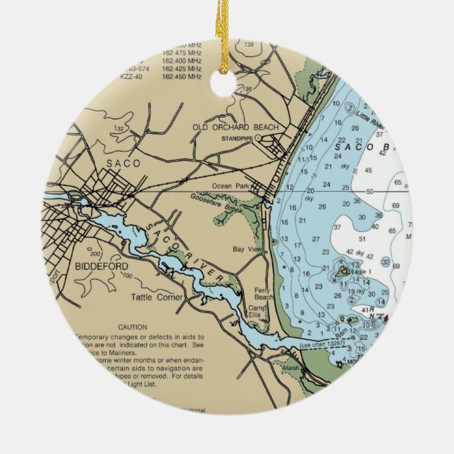 Saco Maine Nautical Chart Ceramic Tree Decoration (Back)