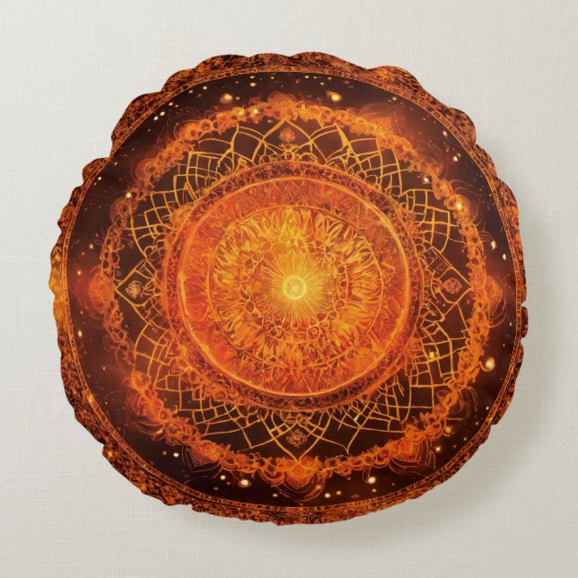 Sacral Chakra Orange Mandala Meditation  Round Cushion (Front)