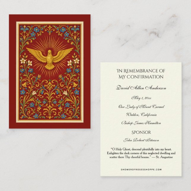 Sacrament Confirmation Dove Holy Ghost Enclosure Card (Front/Back)