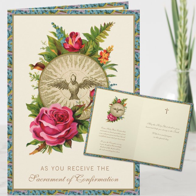 Sacrament of Confirmation Religious Pink Roses Holiday Card (Creator Uploaded)
