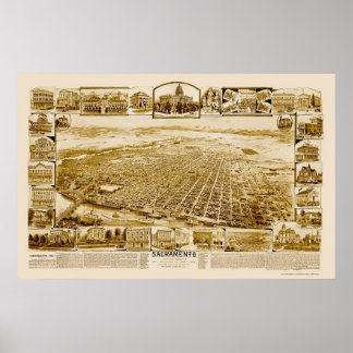 Sacramento, CA Panoramic Map - 1890's Poster