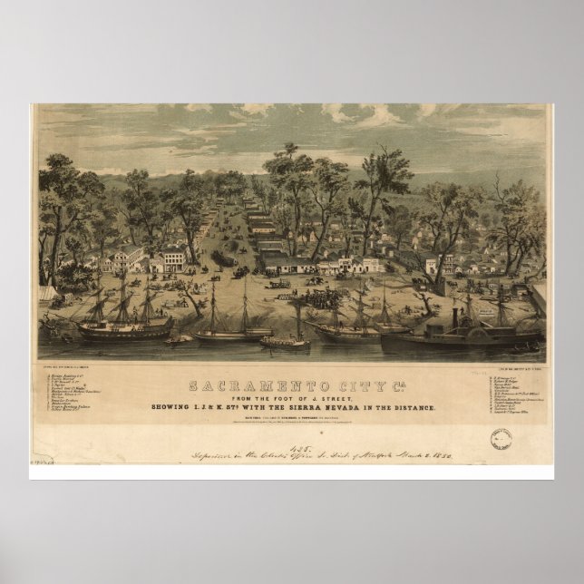 Sacramento California 1850 Panoramic Map Poster (Front)