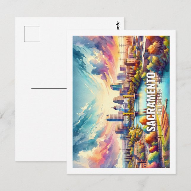 Sacramento California Famous Travel watercolor Postcard (Front/Back)